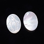 Natural White Shell Cabochons, Religion, Oval with Virgin Mary