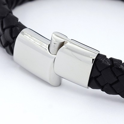 Unisex estilo pulseras de cuero trenzado toma ocasional, con 304 cierres de acero inoxidable, 220x13x6 mm