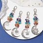 Natural & Synthetic Mixed Gemstone Chip Pendant Decorations, with Alloy Pendants and Swivel Clasps, Moon