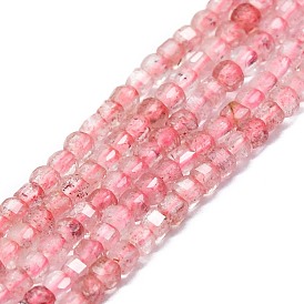 Naturel de fraise de quartz brins de perles, facette, cube