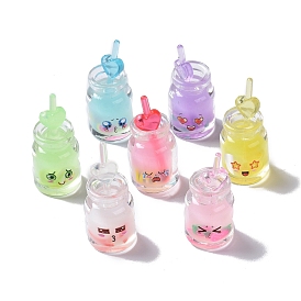 Luminous Translucent Resin Pendants, with Polymer Clay, Glow in the Dark Cute Face Cup Charm
