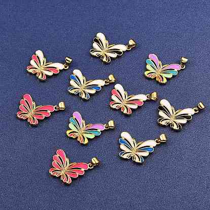 5 piezas 5 colores colgantes de zirconia cúbica micro pavé de latón ecológicos, con esmalte, larga duración plateado, real 18 k chapado en oro, mariposa