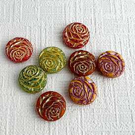 Czech Glass Beads, Flat Round with Rose