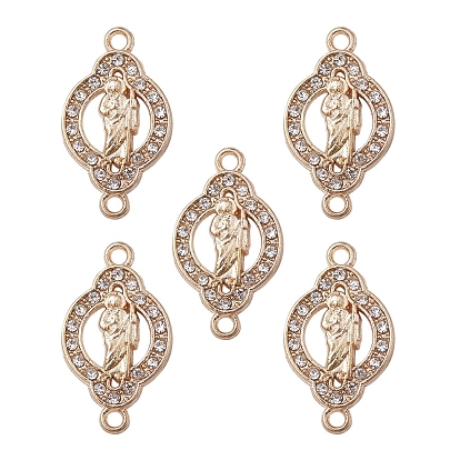 Religion Alloy Connector Charms with Crystal Rhinestone, Nickel, Oval Links with Saint