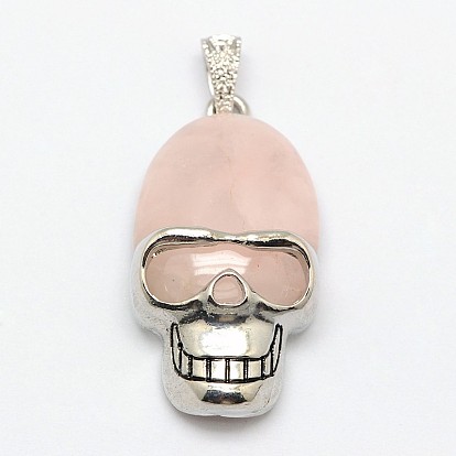 Personalized Retro Halloween Skull Jewelry Bezel Gemstone Pendants, with Antique Silver Plated Alloy Findings