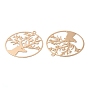 Long-Lasting Plated Brass Filigree Pendants, Flat Round with Deer Charm
