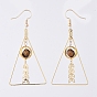 Natural Gemstone Dangle Earrings, with Brass Real 18K Gold Plated Earring Hooks and Brass Findings, Triangle