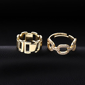 Geometric Cuban Chain Ring for Women - Adjustable Opening, Micro Inlaid Zircon, Tai Chi.