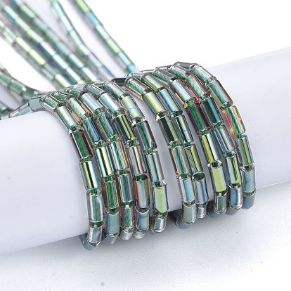 Electroplate Glass Beads Strands, Full Rainbow Plated, Column