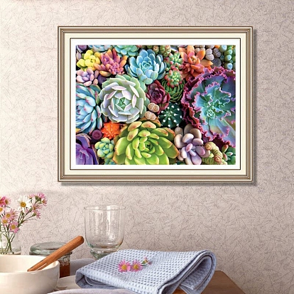 Succulent Plant/Cactus/Lotus Pattern 5D Diamond Painting Kits for Adult Beginners, DIY Full Round Drill Picture Art, Rhinestone Gem Paint Kits for Home Wall Decor
