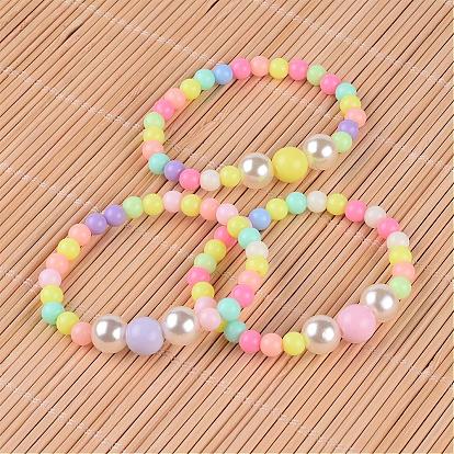 Rondes acryliques opaques bracelets de perles extensibles pour enfants, avec imitation perles acryliques de perles, 46mm