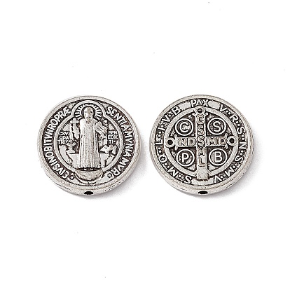Tibetan Style Alloy Beads, Flat Round with Priest & Cross Pattern