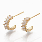 Brass Clear Cubic Zirconia Stud Earring Findings, Half Hoop Earrings, with Loop, Nickel Free, Real 18K Gold Plated