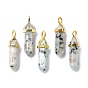 Pendentifs pointus de pierres précieuses naturelles et synthétiques, avec pendentif en laiton aléatoire bails à capuchon hexagonal, or, balle