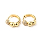 Clear Cubic Zirconia Half Round Beaded Hoop Earrings, Brass Jewelry for Women, Cadmium Free & Nickel Free & Lead Free