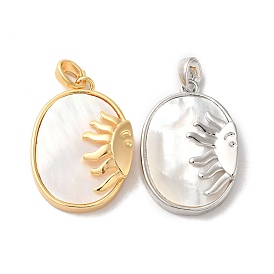 Brass Pendants, with Shell, Oval with Sun Charms