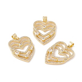 Brass Micro Pave Clear Cubic Zirconia Pendants, Cadmium Free & Lead Free, Heart