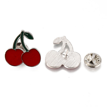 Alloy Enamel Brooches, Enamel Pin, with Brass Butterfly Clutches, Cherry, Platinum, Cadmium Free & Nickel Free & Lead Free