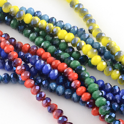 Electroplate Glass Beads Strands, Faceted Rondelle, Half Blue Plated