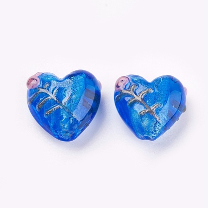Handmade Silver Foil Glass Beads, Heart, Mixed Style, 12~20x12~21x8~13.5mm, Hole: 1.5~2mm