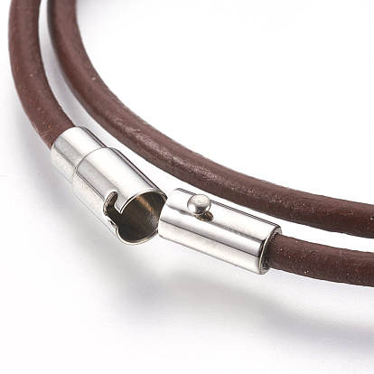Cordón de cuero envolver pulseras / collar, dos bucles, con 304 cierres de tornillo magnéticos de acero inoxidable