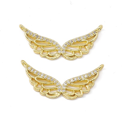 Brass Micro Pave Clear Cubic Zirconia Connector Charms, Wing Links