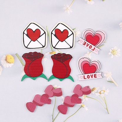 Pendentifs acryliques, breloque sur le thème de la saint valentin, enveloppe/rose/cœur