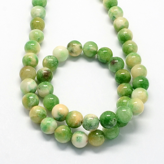 Jade blanc brins de pierres précieuses perles teints naturels, ronde