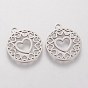 201 Stainless Steel Pendants, Flat Round with Heart