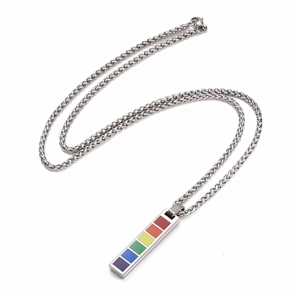 Style fierté 201 colliers pendentifs en acier inoxydable, avec des chaînes d'émail et de fer, rectangle, colorées
