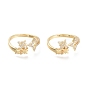 Brass Micro Pave Clear Cubic Zirconia Cuff Rings, Open Rings, Star
