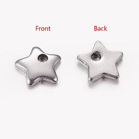 304 Stainless Steel Charms, Five-pointed Star, 6x6x1mm, Hole: 0.5mm