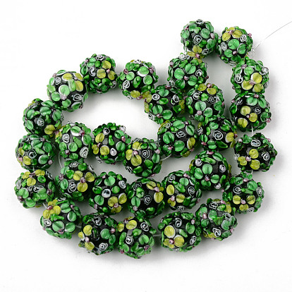 Handmade Lampwork Beads Strands, Bumpy, Round with Flower