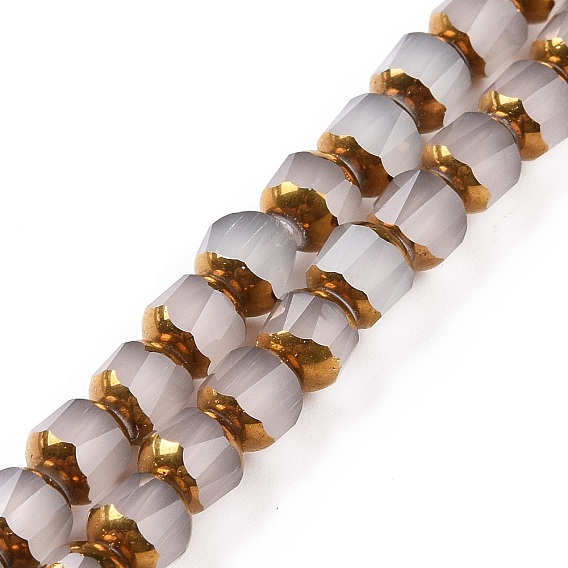 Electroplated Glass Imitation Jade Beads Strands, Faceted, Half Golden Plated, Round