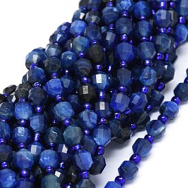 Natural Kyanite Beads Strands, Dyed, with Seed Beads, Faceted, Bicone, Double Terminated Point Prism Beads