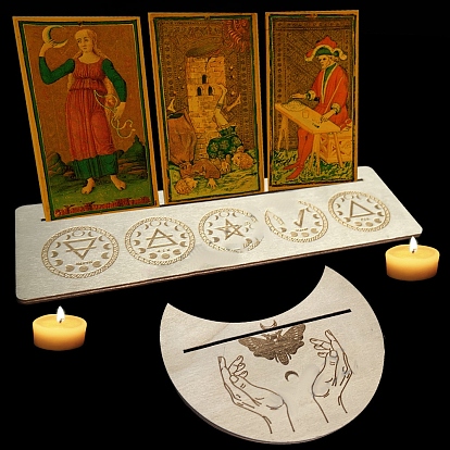 Présentoirs de cartes de tarot en bois, support de tarot de phase de lune pour la divination, outils de décoration de tarot, forme de lune/rectangle