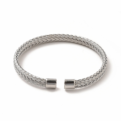 304 Stainless Steel Flat Mesh Chain Shape Open Cuff Bangle for Women