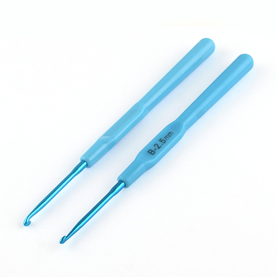 Aluminum Crochet Hooks with Plastic Handle Covered, Pin: 2.5mm, 140x9x7.5mm