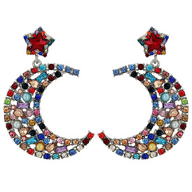 Chic Colorful Moon-shaped Earrings with Sparkling Gems for Women
