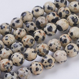 Natural Dalmation Jasper Beads Strands, Round