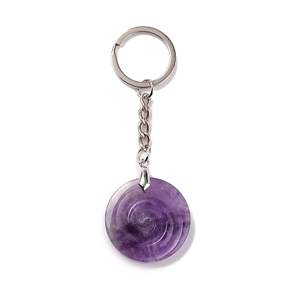 Natural Gemstone Vortex Pendant Keychain, with Brass Keychain Ring