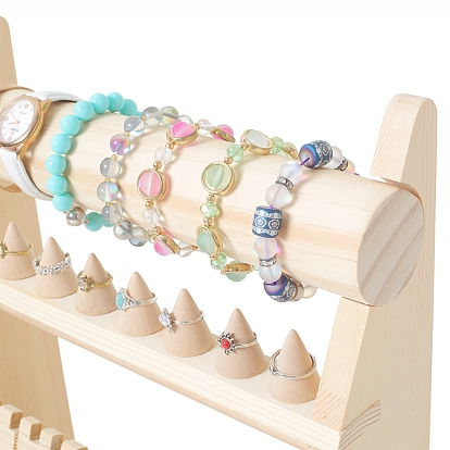 Soportes de exhibición de joyería de madera, soporte organizador de joyas para collares, anillos de dedo, pulseras y exhibición de relojes