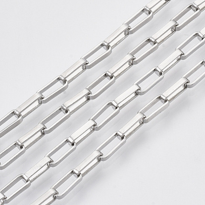304 Stainless Steel Venetian Chains, Paperclip Chains, Flat Oval, Drawn Elongated Cable Chains, with Spool, Unwelded