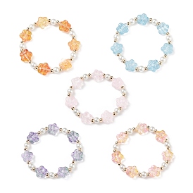5 pcs 5 ensemble de bracelets extensibles en perles de prunier et perles d'imitation en verre de couleur, bracelets empilables pour filles