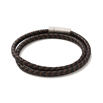 Bracelet en cuir microfibre tressé double boucles avec fermoir magnétique en acier inoxydable pour hommes femmes