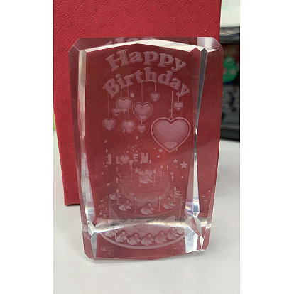 Décorations d'affichage en verre transparent, rectangle avec mot joyeux anniversaire