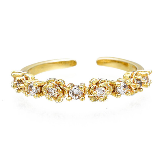 Изысканное кольцо-манжета с цветком кубического циркония, открытое кольцо из латуни для женщин, без никеля 
