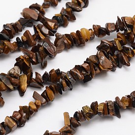 Chips Natural Tiger Eye Beads Strands, 3~8x3~12x3~5mm, Hole: 1mm, about 32 inch