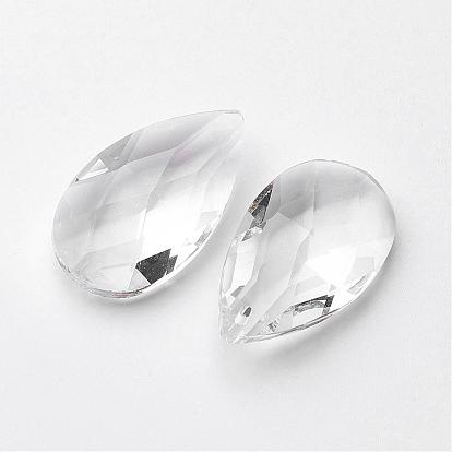 Faceted Teardrop Glass Pendants, 38x22.5x12mm, Hole: 1.5mm