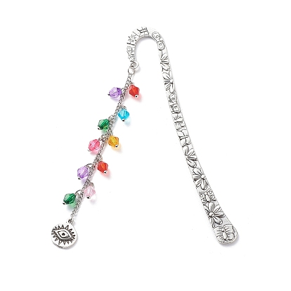 Tibetan Style Alloy Charms Bookmarks, Hook Bookmark, 304 Stainless Steel Curb Chains Tassel Book Marker with Transparent Acrylic Bicone Beads